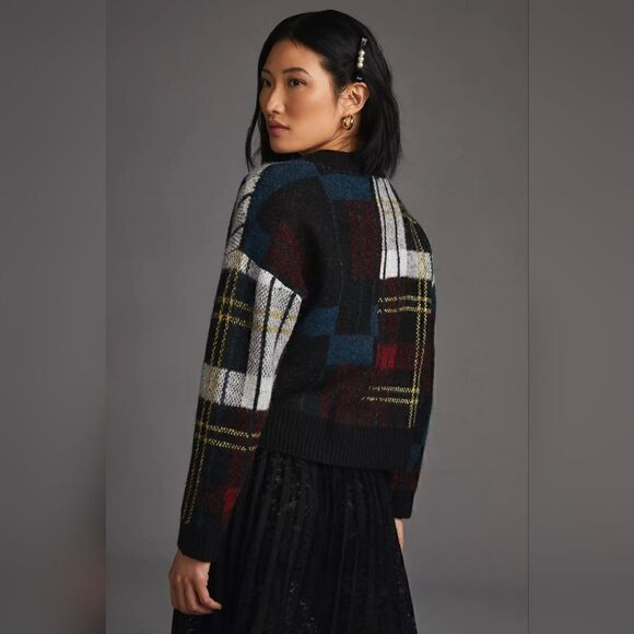 Anthropologie RD Style Multicolor Plaid Cardigan Sweater Size Medium NWT - Picture 2 of 13